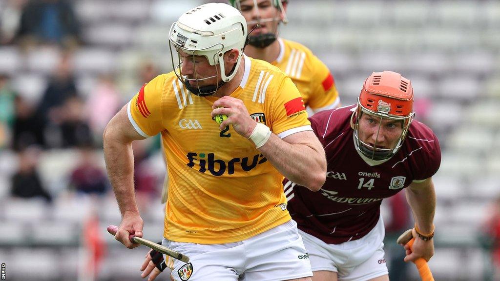 Paddy Burke battles with Galway's sole All-Star this year Conor Whelan during the Leinster SHC game in May