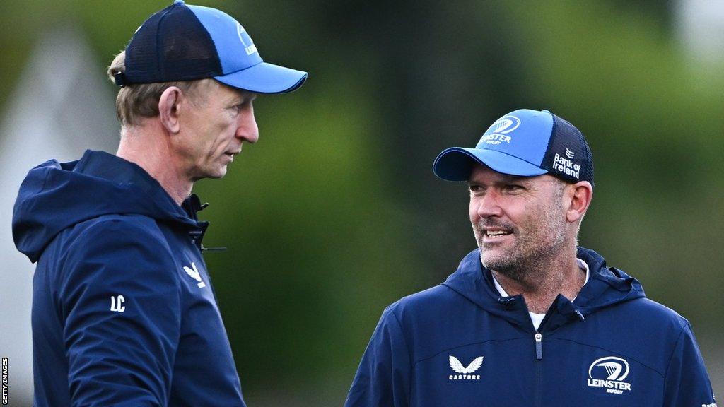 Jacques Nienaber with Leinster's head coach Leo Cullen at training