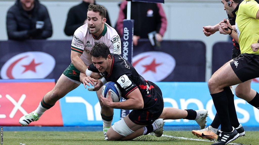 Juan Martin Gonzalez scores Saracens' first try against Connacht at StoneX Stadium in the Champions Cup in December