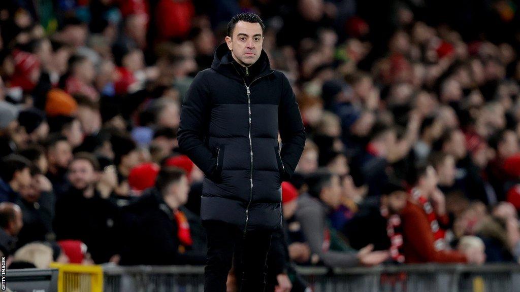 Xavi on touchline at Old Trafford