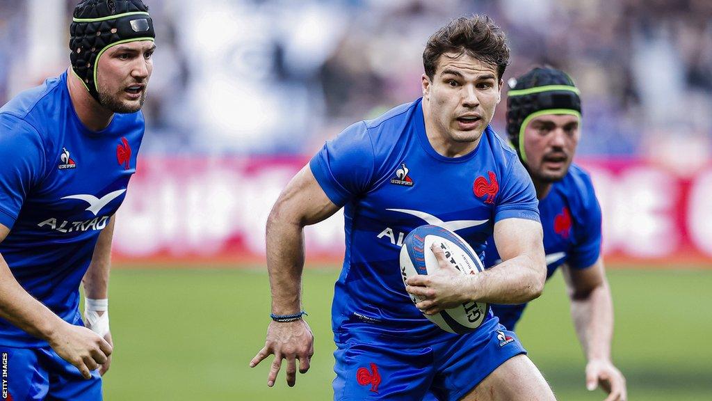 France scrum-half Antoine Dupont carries the ball during the 2023 Six Nations