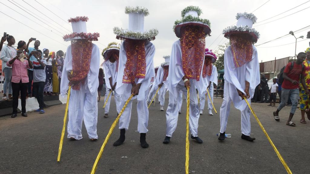 Cultural troupe dances during the Lagos Street Carnival