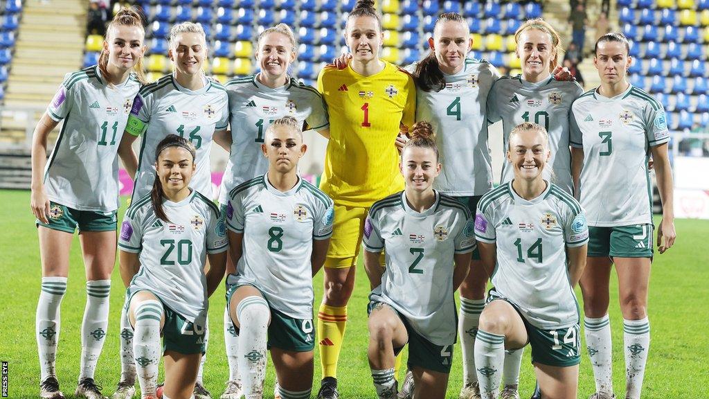 Northern Ireland's team pose before the match