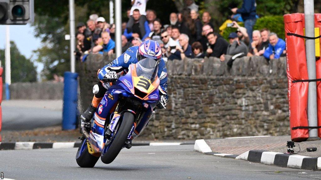 Marcus Simpson on his bike during the Manx Grand Prix Senior Race