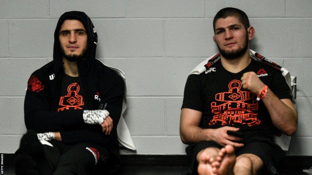 Islam Makhachev and Khabib Nurmagomedov in 2018