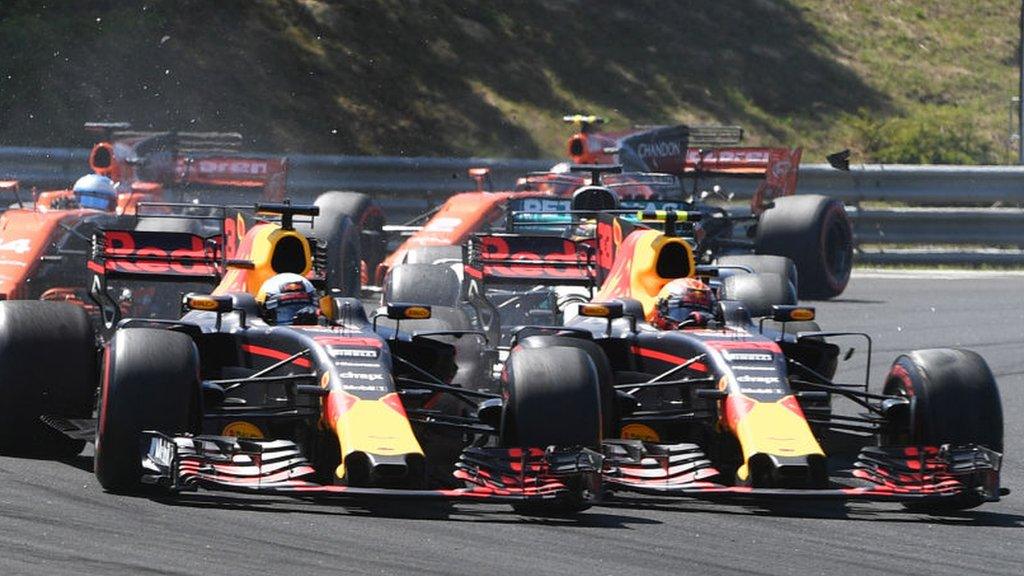 Daniel Ricciardo and Max Verstappen fight for position