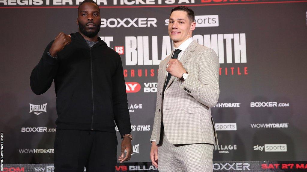 Lawrence Okolie poses for pictures with Chris Billam-Smith