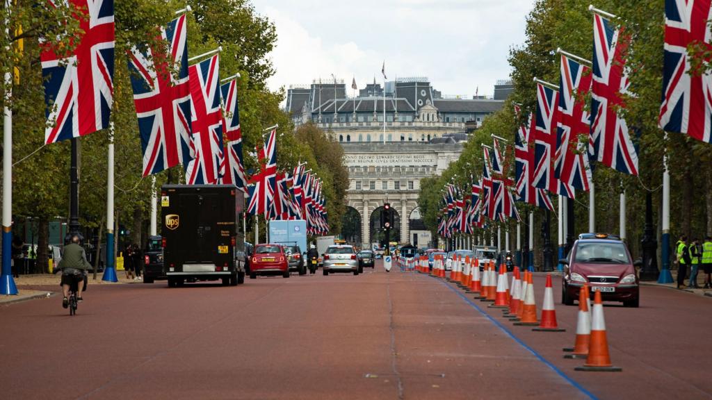 Union Jack flags line The Mall