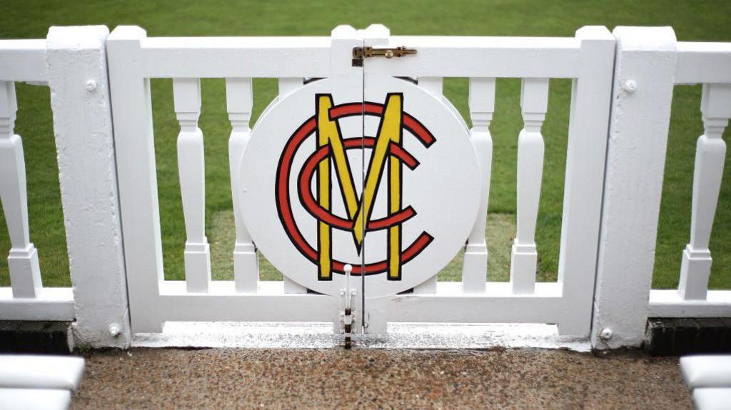 A gate at Lord's displaying the MCC logo