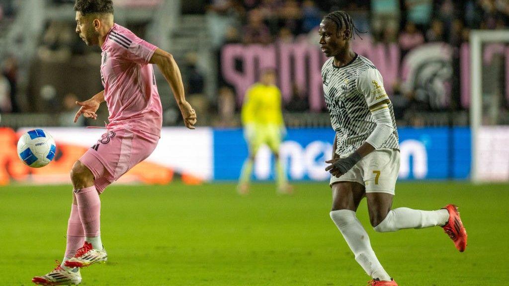 Jalmaro Calvin, right, in action against Inter Miami's Jordi Alba