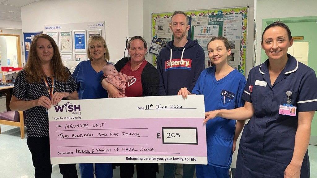 Jenna and Kenny Jones with Hazel and members of the neonatal unit at the West Suffolk Hospital