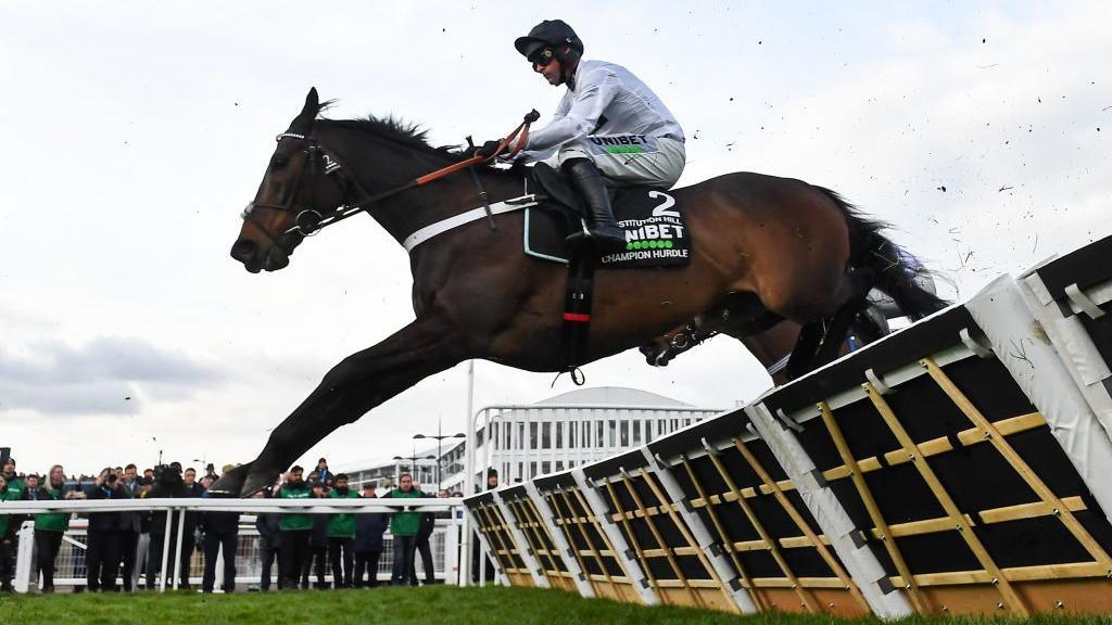 Constitution Hill, with jockey Nico de Boinville, during the Unibet Champion Hurdle on day one of the Cheltenham Racing Festival.
