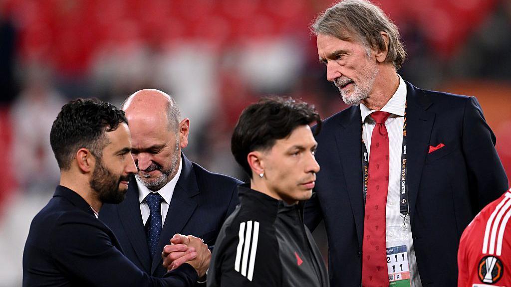 Ruben Amorim and Sir Jim Ratcliffe shake hands after Man Utd's Europa League Final defeat