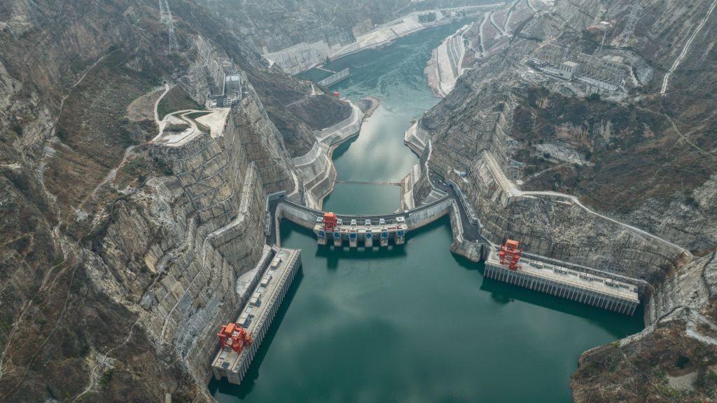 An aerial photo shows Wudongde Hydropower Station on the Jinsha river, the world's seventh largest hydropower station, on the channel of the Jinsha river in Liangshan prefecture, Sichuan Province, China, December 31, 2022. 