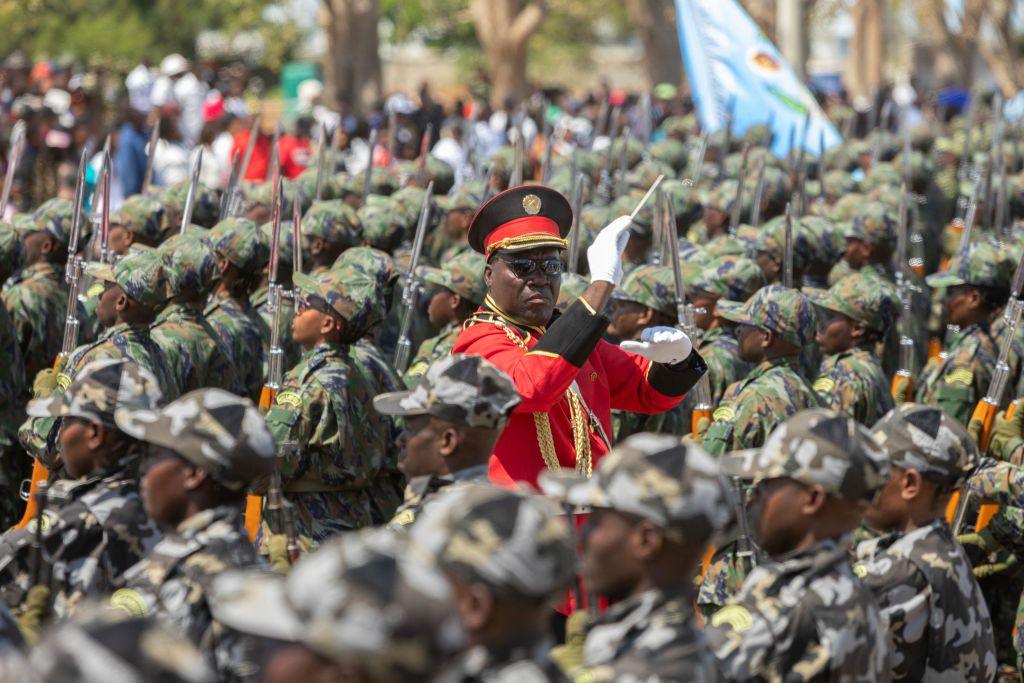 Military members parade during the demonstration of the special defence forces in Maputo on September 25, 2024