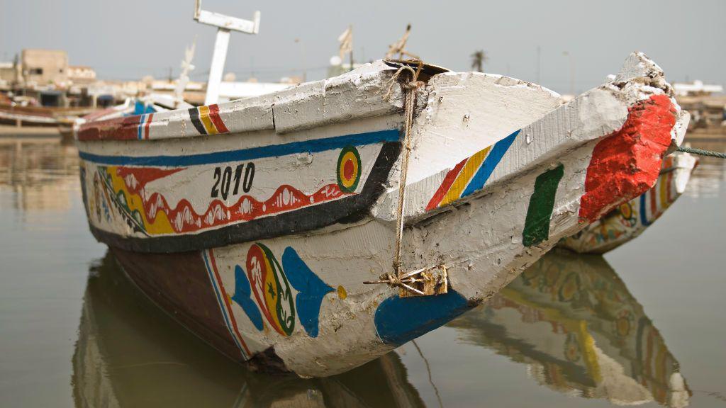 A wooden fishing boat off the Senegalese coast.