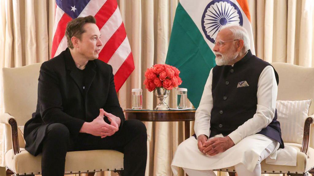 The photo shows Elon Musk meeting with Indian Prime Minister Narendra Modi at Blair House in Washington DC, USA on February 13, 2025. 