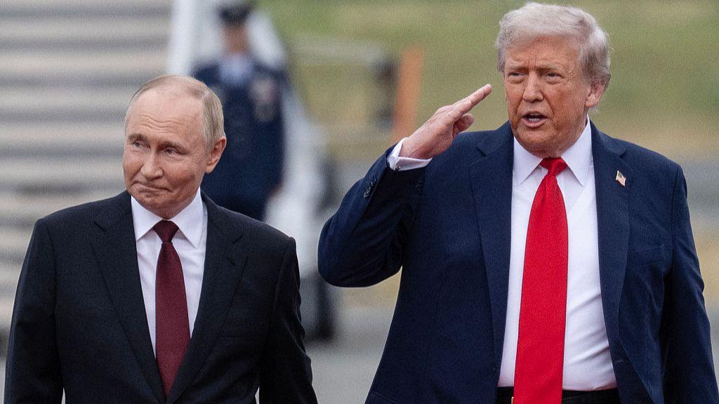 Donald Trump and Vladimir Putin arrive for their summit in Anchorage, Alaska on 15 August 2025.