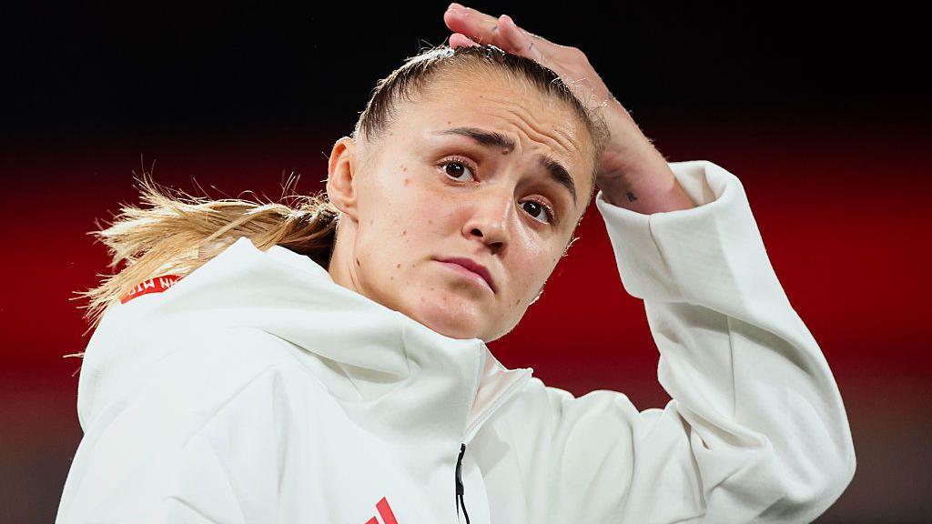 Georgia Stanway of FC Bayern München looks on prior to the UEFA Women's Champions League 2025-26 league phase match between FC Barcelona and FC Bayern München
