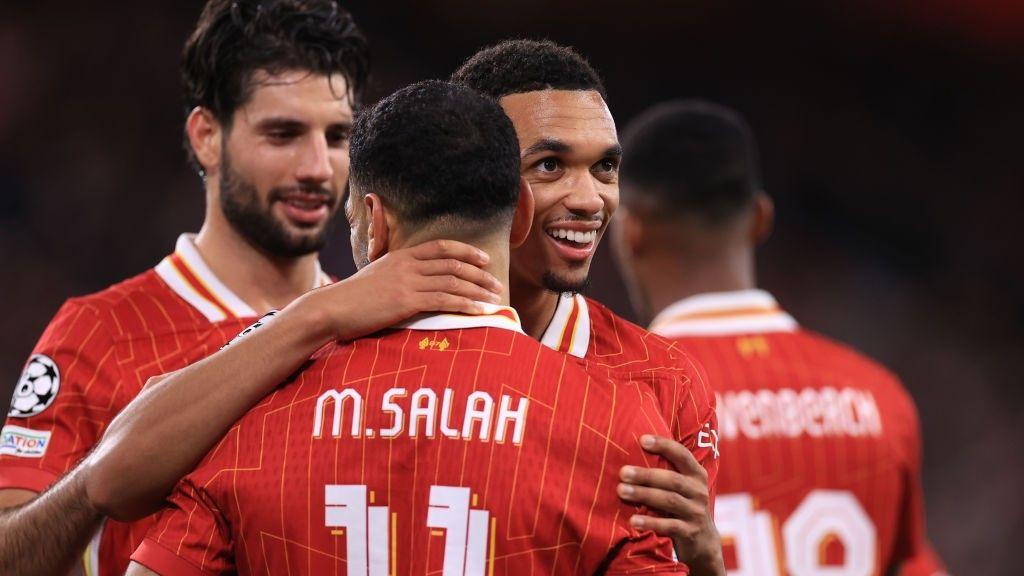 Liverpool celebrate goal against Bologna