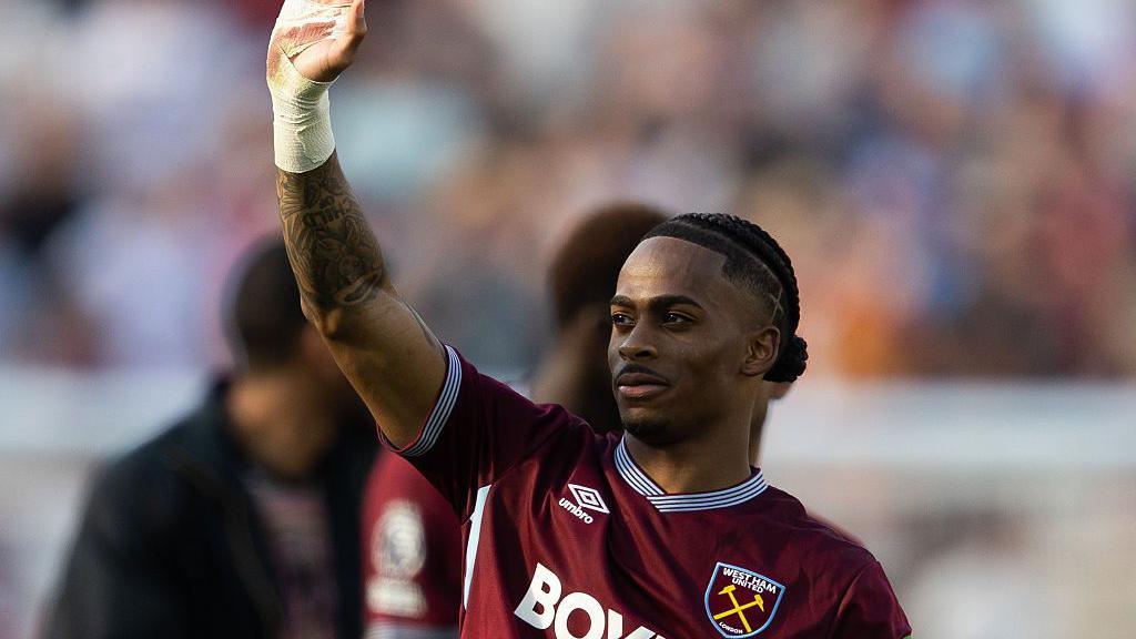 Crysencio Summerville waves after the final game of West Ham's Premier League season