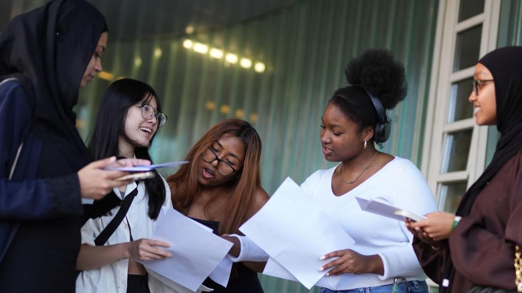 Students receive their A-level results at Ark Globe Academy in south east London. Picture date: Thursday August 15, 2024