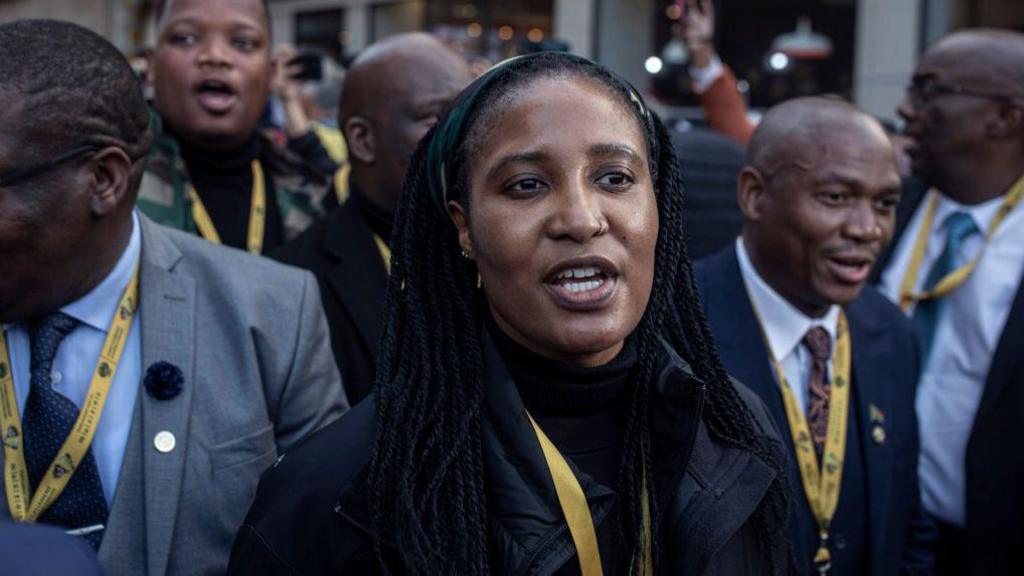  Duduzile Zuma-Sambudla, the daughter of Jacob Zuma and a member of Parliament and MK Party, arrives listen to South African President Cyril Ramaphosa hold his speech at the temporary Parliament in City Hall on July 18, 2024,