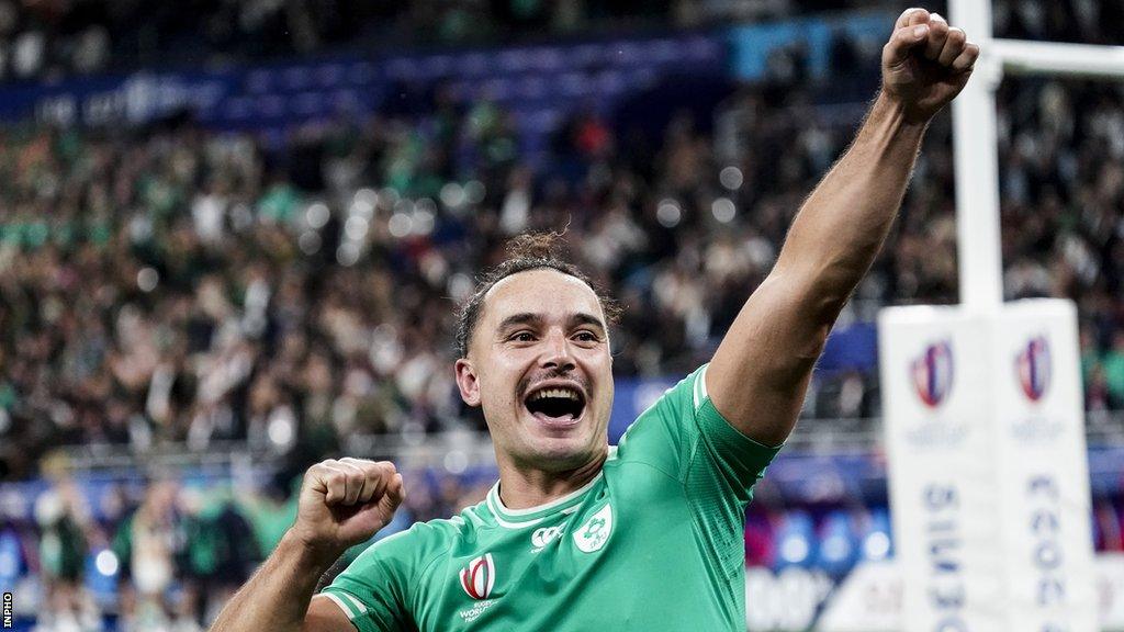 James Lowe celebrates after Ireland's win over South Africa