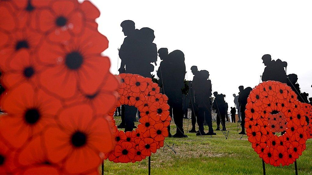 Silhouettes representing the 255 British soldiers and sailors who died