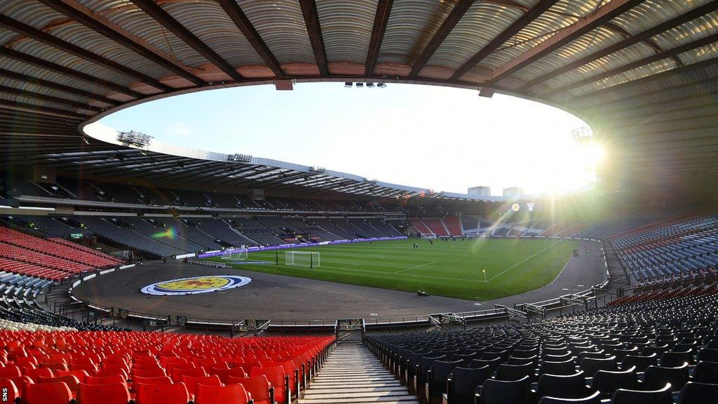 An internal view of Hampden Park before a Scotland international fixture