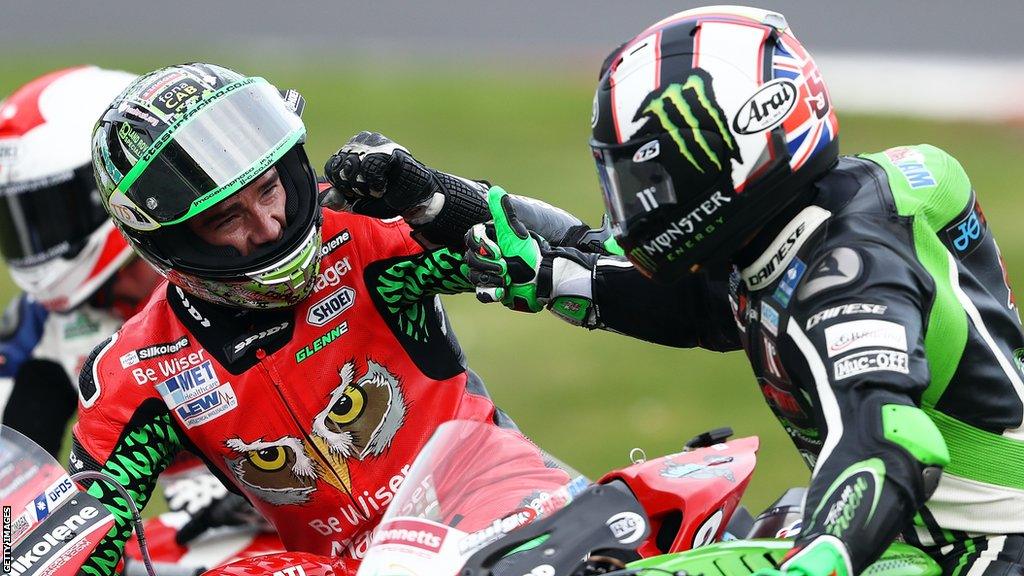 Glenn Irwin (left) was joined on the podium by Leon Haslam (right)