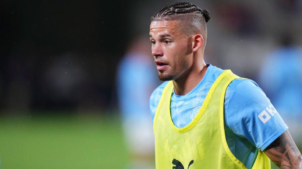 Manchester City midfielder Kalvin Phillips during a warm-up