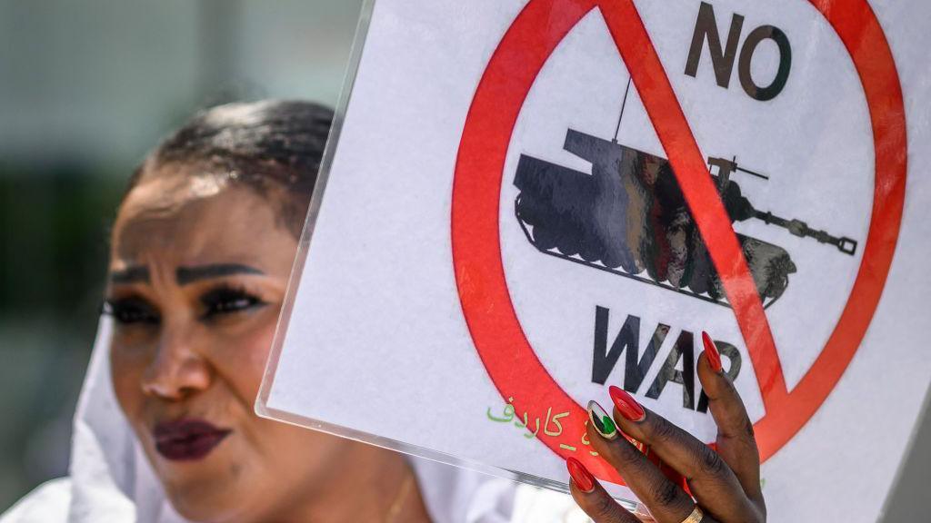 A woman at a protest last month in Geneva, Switzerland, against the Sudanese war.