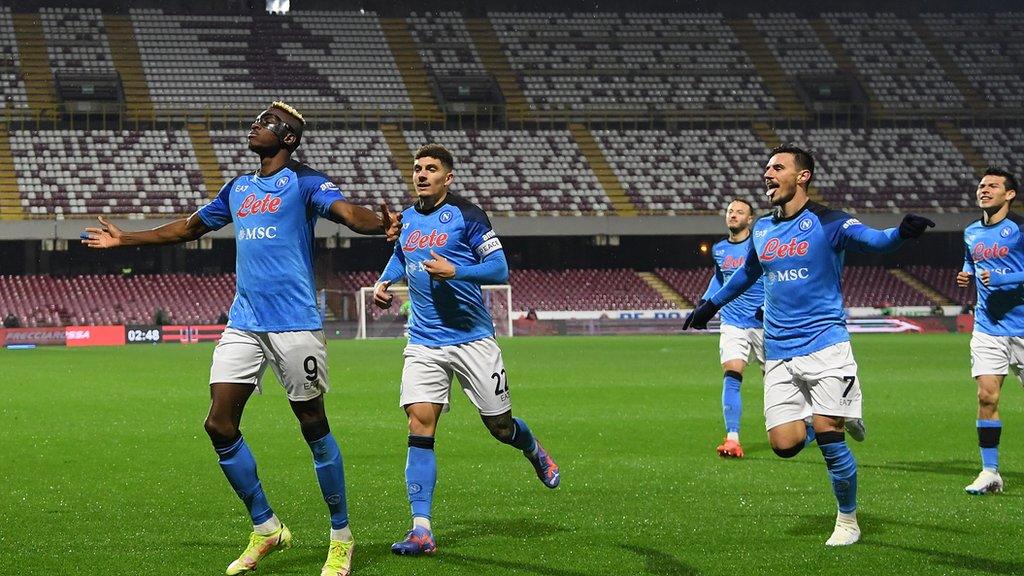 Napoli celebrate scoring against Salernitana