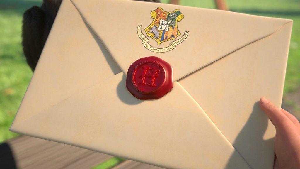 Envelope with the Hogwarts stamp and emblem