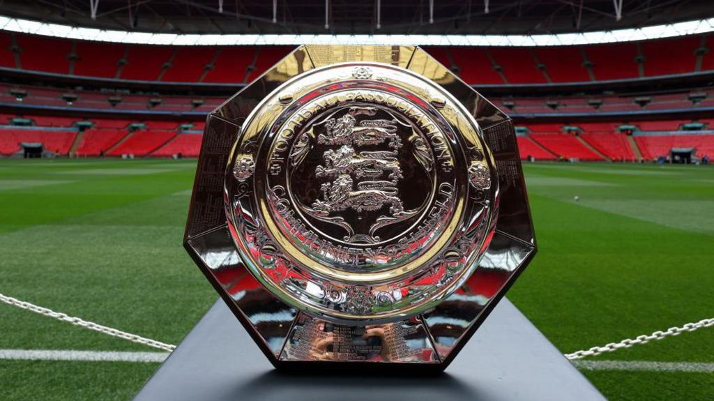 The Community Shield on the pitch at Wembley