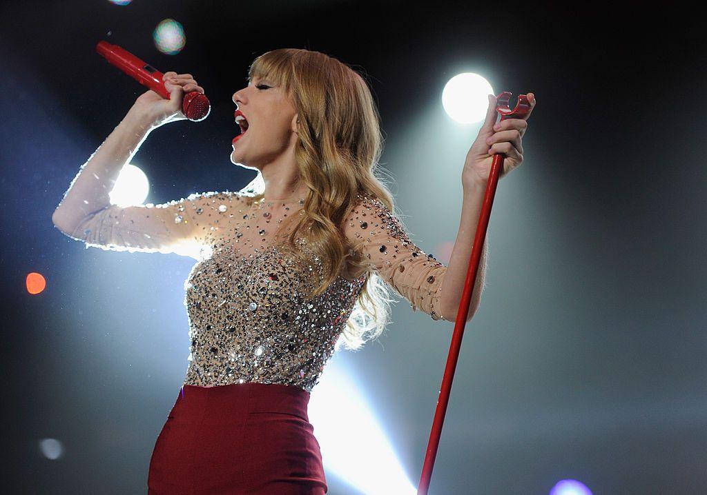Taylor Swift performs in a bejewelled top during the Z100 Jungle Ball in 2012
