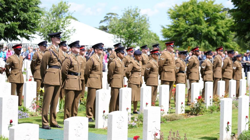 Soldiers in WW2 uniform in Bayeux