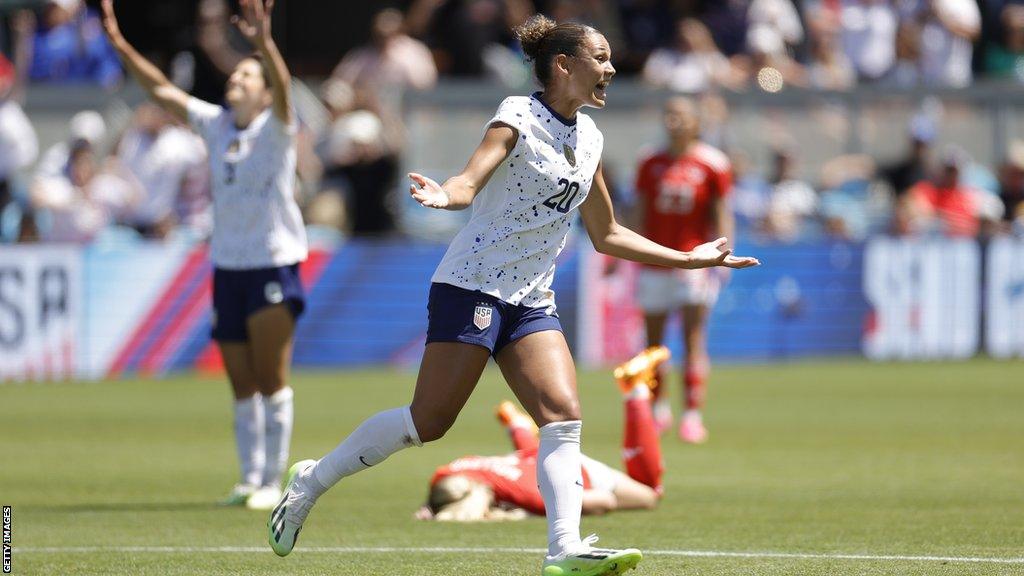 Trinity Rodman celebrates