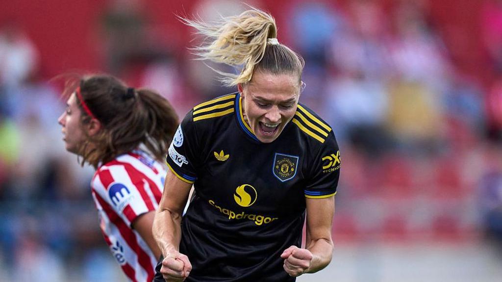 Fridolina Rolfo celebrates scoring the opener