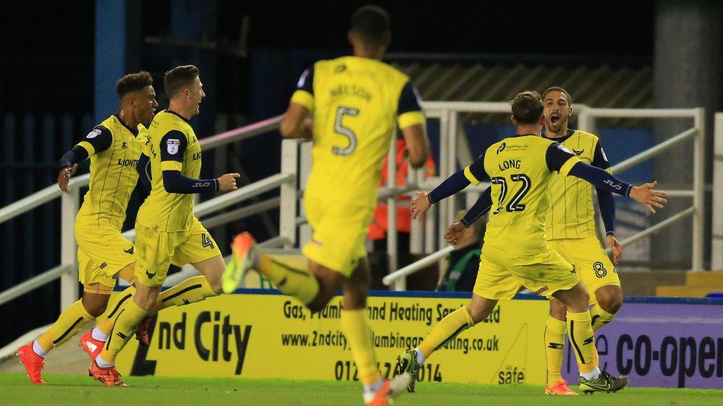 Oxford United celebrate Liam Sercombe's winner