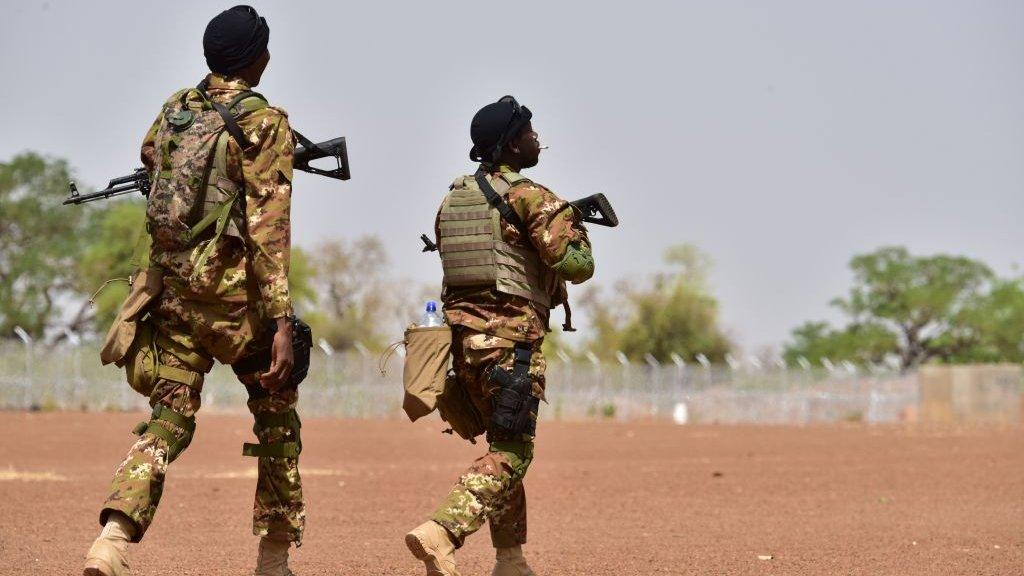 Malian soldiers take part in a training exercise in Burkina Faso