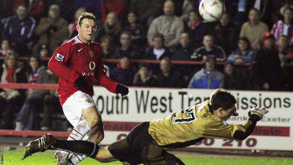 Wayne Rooney scores against Exeter City