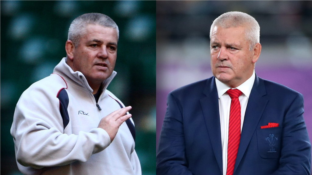 Warren Gatland in 2008 (L) and 2019