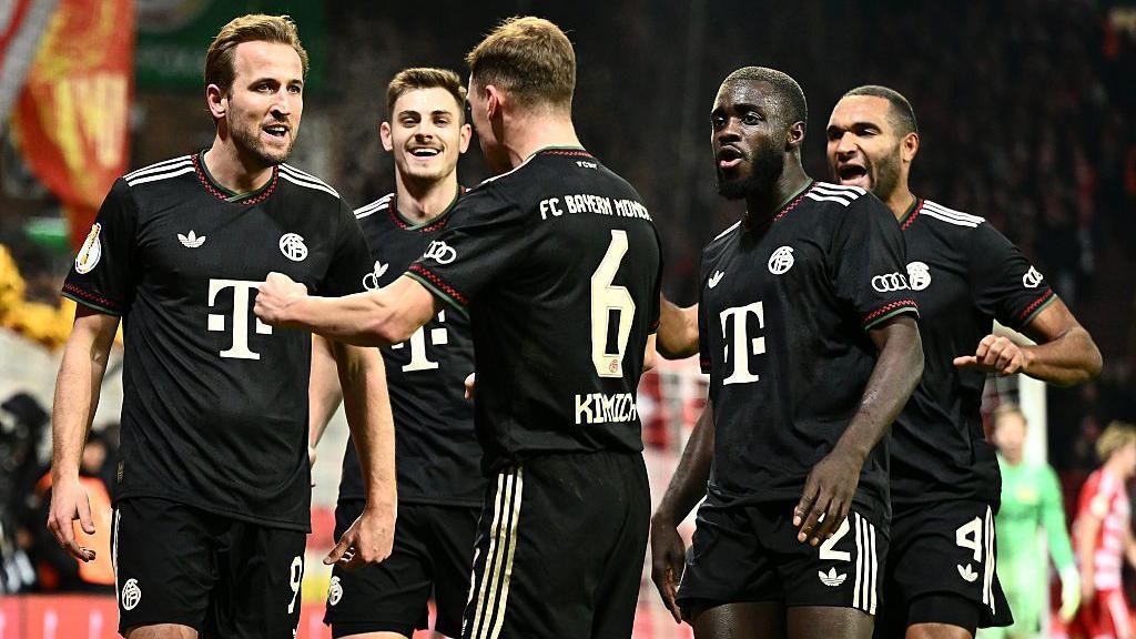 Harry Kane celebrates scoring for Bayern Munich