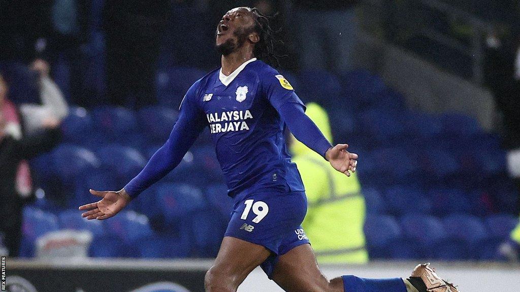 Romaine Sawyers celebrates his third goal of the season