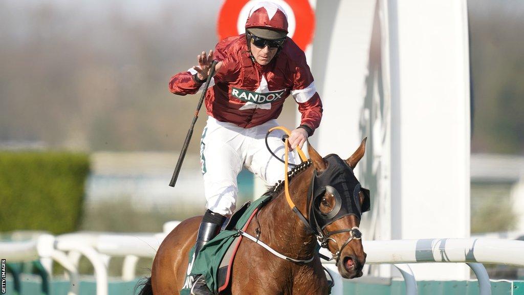 Davy Russell passes the finishing post to win the Grand National at Aintree in 2019