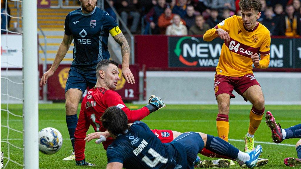 Motherwell's Max Ross celebrates scoring to make it 3-3 during a cinch Premiership match between Motherwell and Ross County at Fir Park