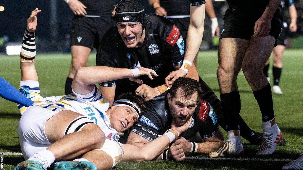 Warriors' Fraser Brown scores a try during a BKT United Rugby Championship match between Glasgow Warriors and Zebre Parma at Scotstoun Stadium