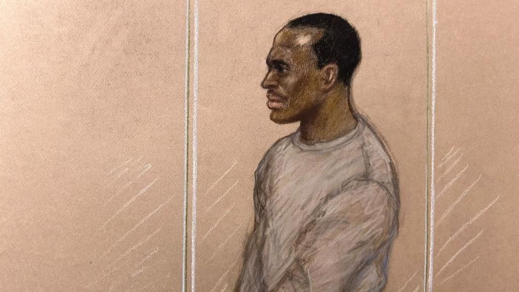 6/08/2025 Court sketch of Hadush Gerberslasie Kebatu appearing at Chelmsford Magistrates’ Court. 